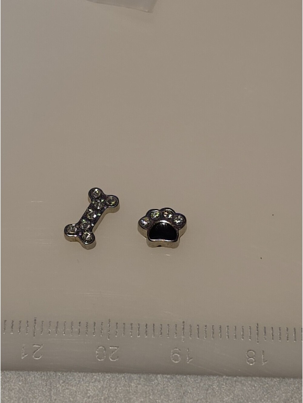 Black Dog Paw Floating Charm #214 & Bone Swarovski Crystals 2 Pcs